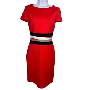 HUGO BOSS Hermosa Orange Red Colorblock Shortsleeve Sheath Dress Women US Size 2